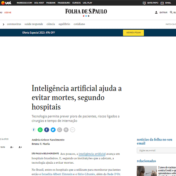 Inteligência artificial ajuda a evitar mortes, segundo hospitais