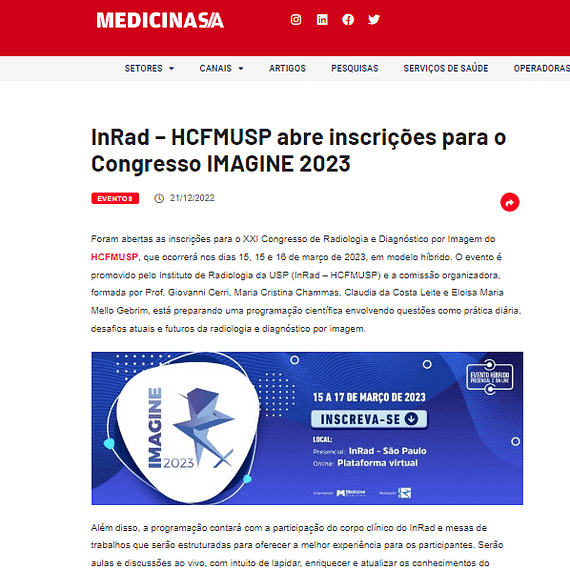 InRad – HCFMUSP abre inscrições para o Congresso IMAGINE 2023